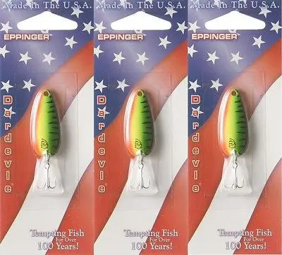 Eppinger Dardevle Midget Hot Mack Spoon Lures – 3-Pack, 3/16 oz, Model 858