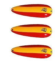 Eppinger Dardevlet Red & Yellow Stripe Spoon Lures – 3/4 oz, 2.875″, 3-Pack