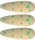Eppinger Huskie Devle Glow-Green Dotted Spoon Lures – 3.25 oz, 5.5″, Model 3-272
