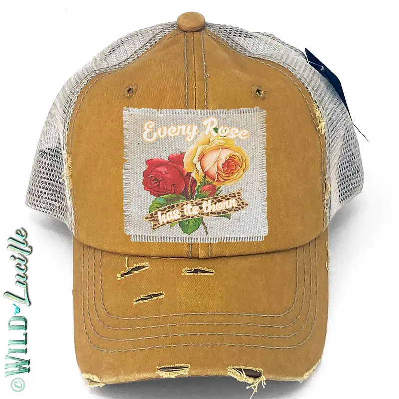 Every Rose Has Its Thorn Distressed Trucker Cap