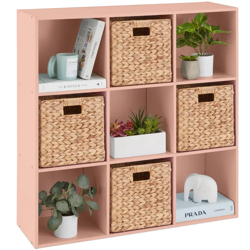 Expandable 9-Cube Display Shelf – 13.5″ Depth, Modular Storage with Interchangeable Panels
