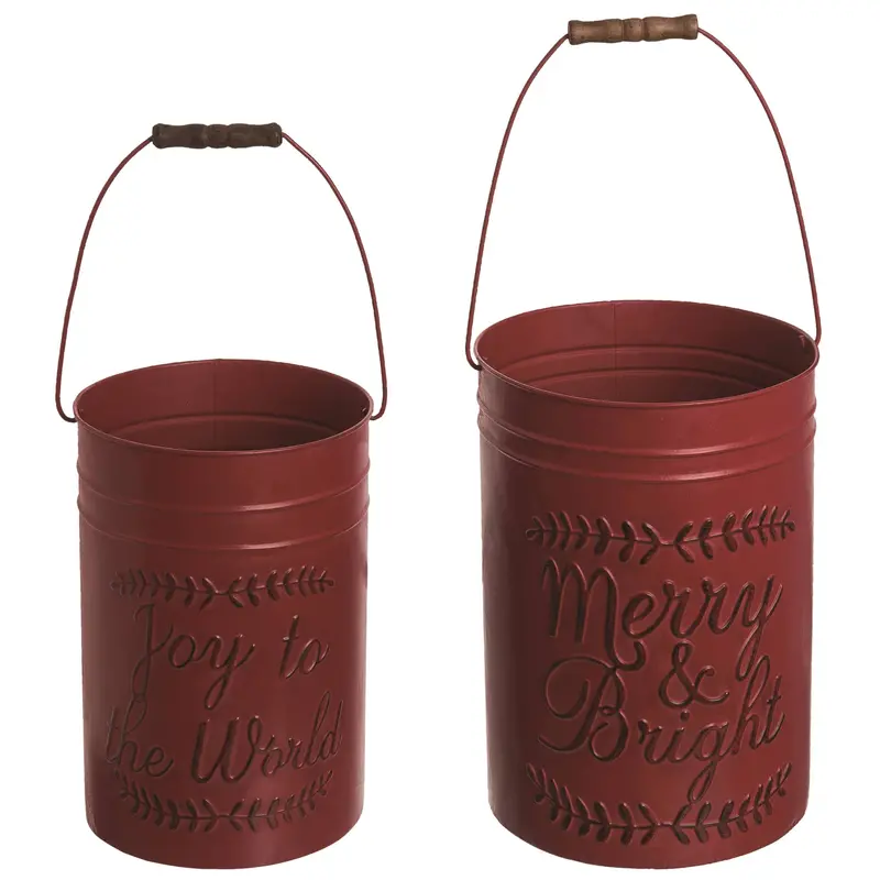 Festive Metal Holiday Bucket Set – Merry & Bright Decor