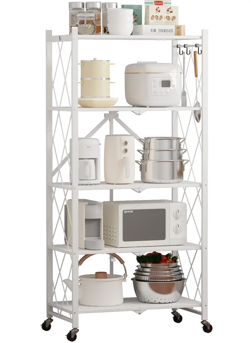 Five-Tier Rolling Foldable Storage Shelf for Garage or Pantry