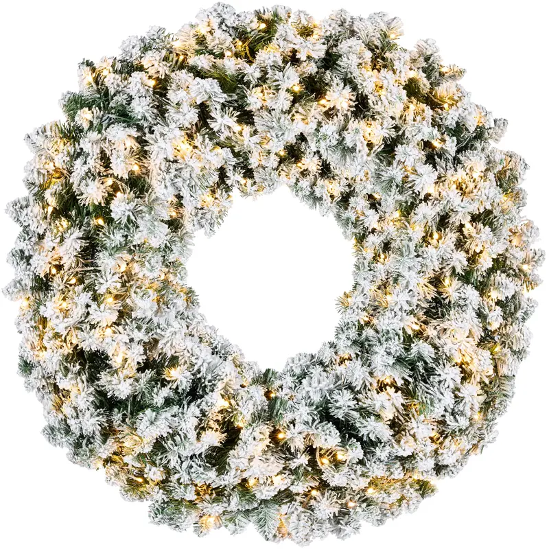 Flocked Fir Christmas Wreath with Dual-Function LED Lighting System