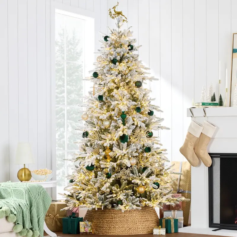 Flocked Pre-Lit Aspen Christmas Tree – Snow-Dusted Aesthetic with Dual-Function Micro-LEDs