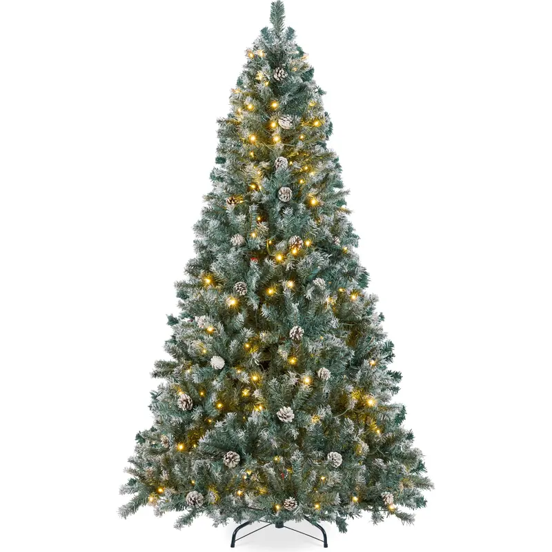 Flocked-Tip Pre-Lit Pre-Decorated Christmas Tree with Pinecone Details
