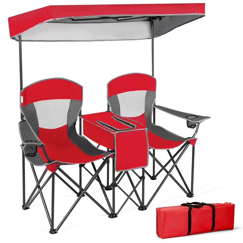 Foldable Dual-Person Canopy Chair Set with Built-In Cup Holders