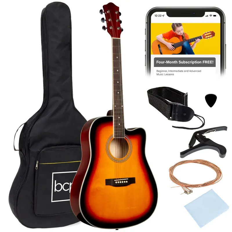 Full-Size 41-Inch Beginner Acoustic Guitar Bundle with Case, Strap, and Capo
