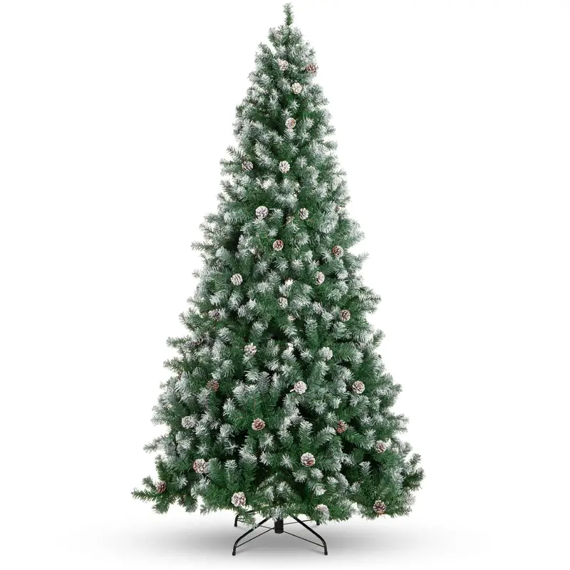 Fully Pre-Decorated Christmas Tree with Natural Pinecones and Snow-Flocked Tips