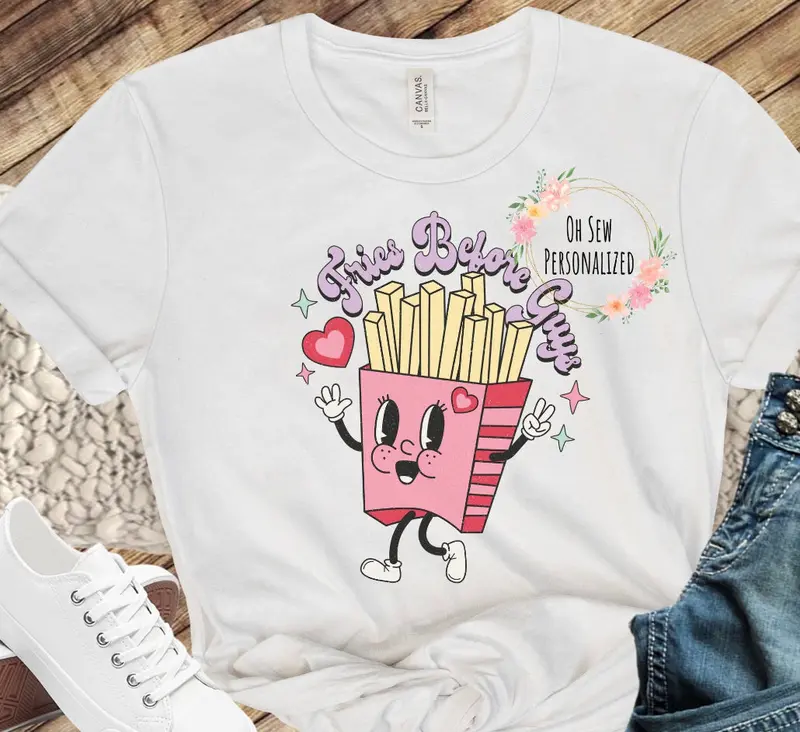 Funny Valentine’s T-Shirt – ‘Fries Before Guys’ Design