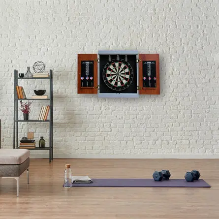 Geneva Bristle Dartboard Cabinet Set – Traditional Wood Enclosure