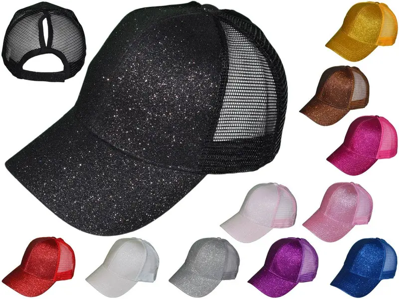Glitter Accent Ponytail Trucker Hat – Low-Profile Mesh