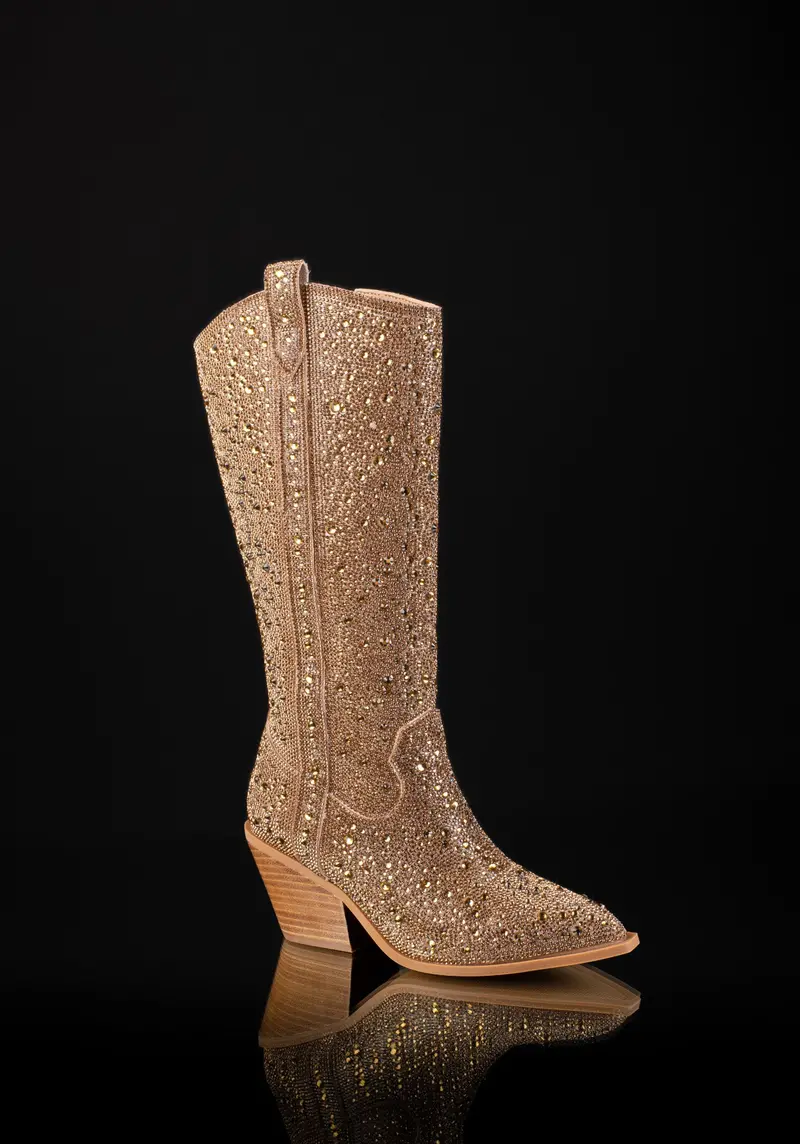 Glittering Gold Rhinestone-Embellished Cowboy Boots