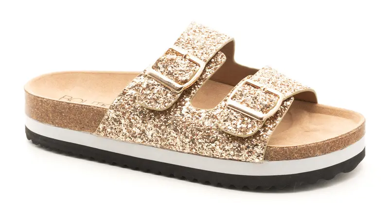 Gold Glitter Beach Babe Slide Sandals