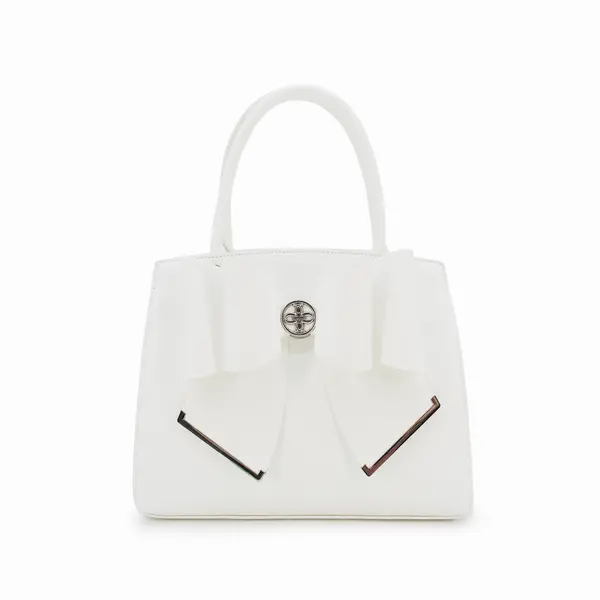 Grace Bowtie Top-Handle White Satchel Bag – Minimalist Elegance