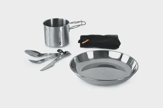 GSI Glacier Stainless 1-Person Table Set – All-in-One Dining Kit with Plate, Cup, and Cutlery