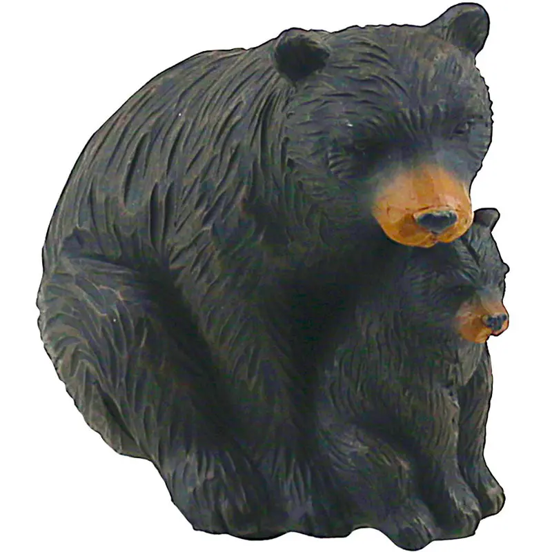 Hand-Carved Black Bear Mother and Cub Figurine – 4″
