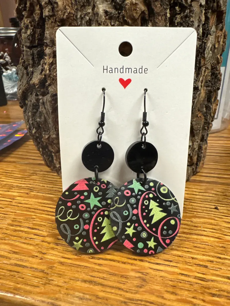 Handcrafted Abstract Red and Green Dangle Earrings