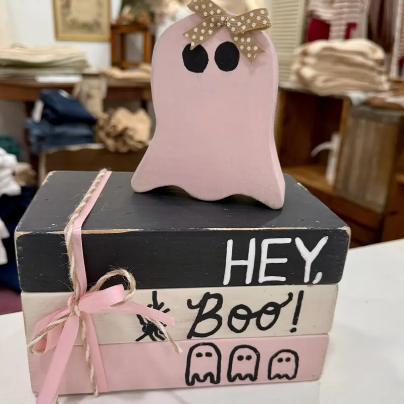 Handmade Boo Ghost Block Set – Halloween Shelf Decor for Home & Party