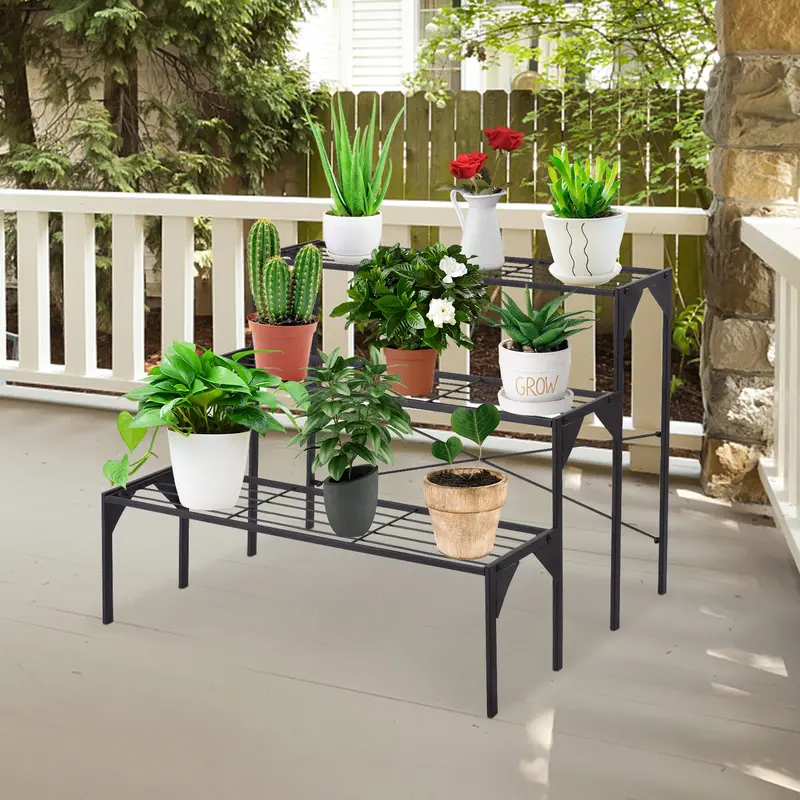 Heavy-Duty Three-Tier Metal Plant Stand for Outdoor Gardens