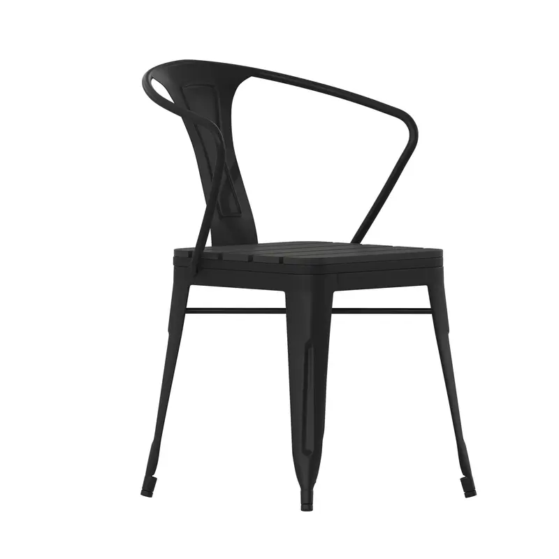 Helvey Stacking Armchair – Vertical-Slat Back & Poly-Resin Seat, Commercial Indoor/Outdoor Grade