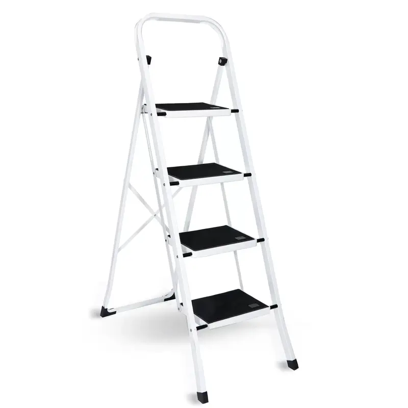 HONGGE Lightweight 4-Step Folding Ladder with Anti-Slip Platform & Foot Mats