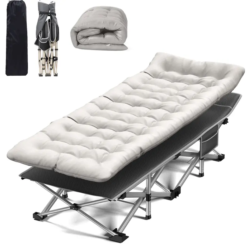 HONGGE Portable Folding Camping Cot – Includes Mattress & Carry Bag (75″ x 28″)