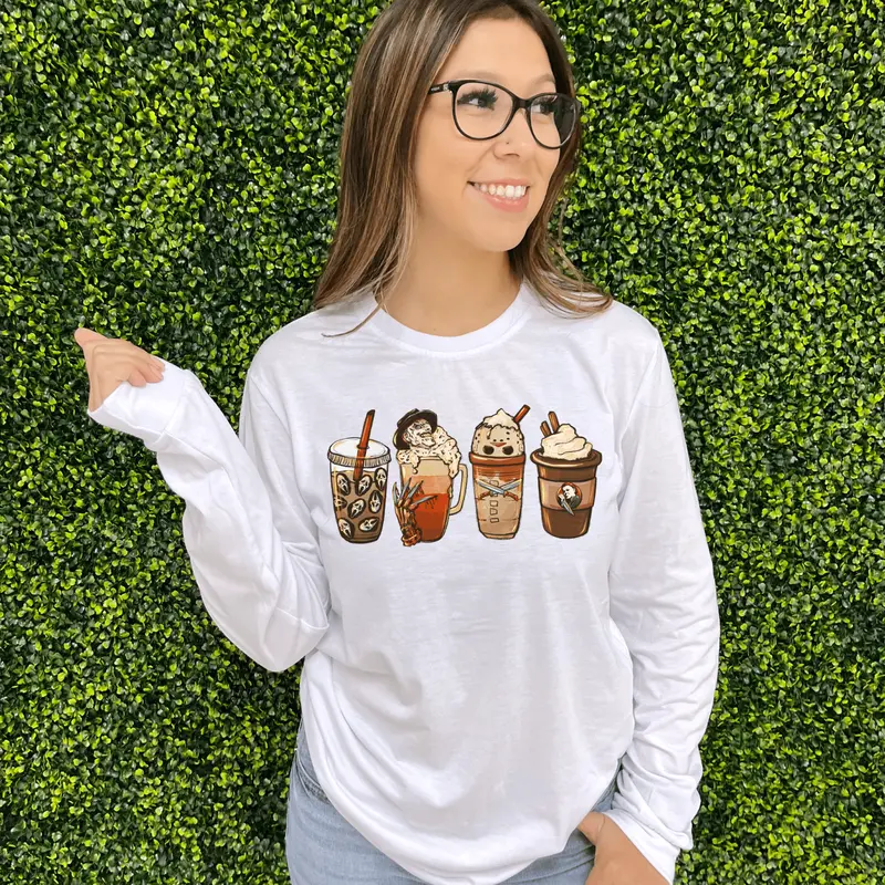 Horror-Themed Coffee Lover Long Sleeve Tee