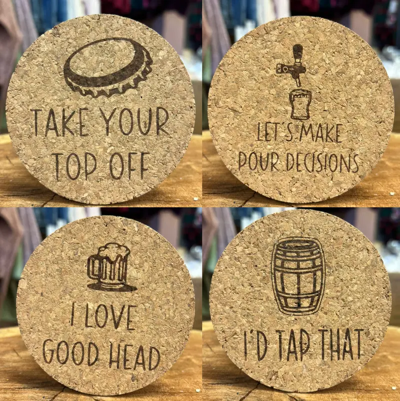 Humorous Drink-Themed Cork Coasters – 4-Piece Set