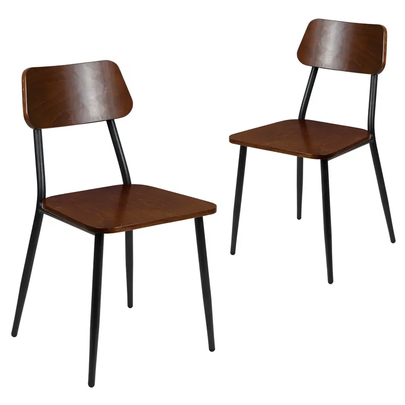 Industrial-Style Dining Chairs – Steel Frame & Rustic Wood Seat (Set of 2)