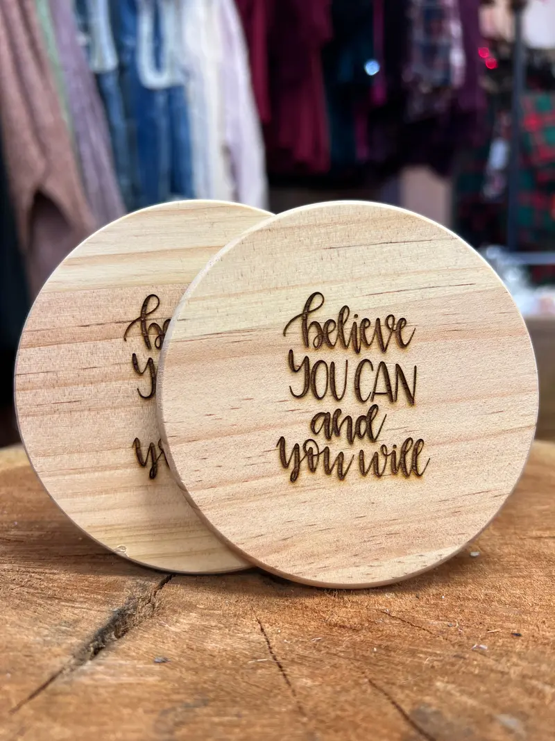Inspirational ‘Believe You Can’ Wooden Coasters – 2-Pack