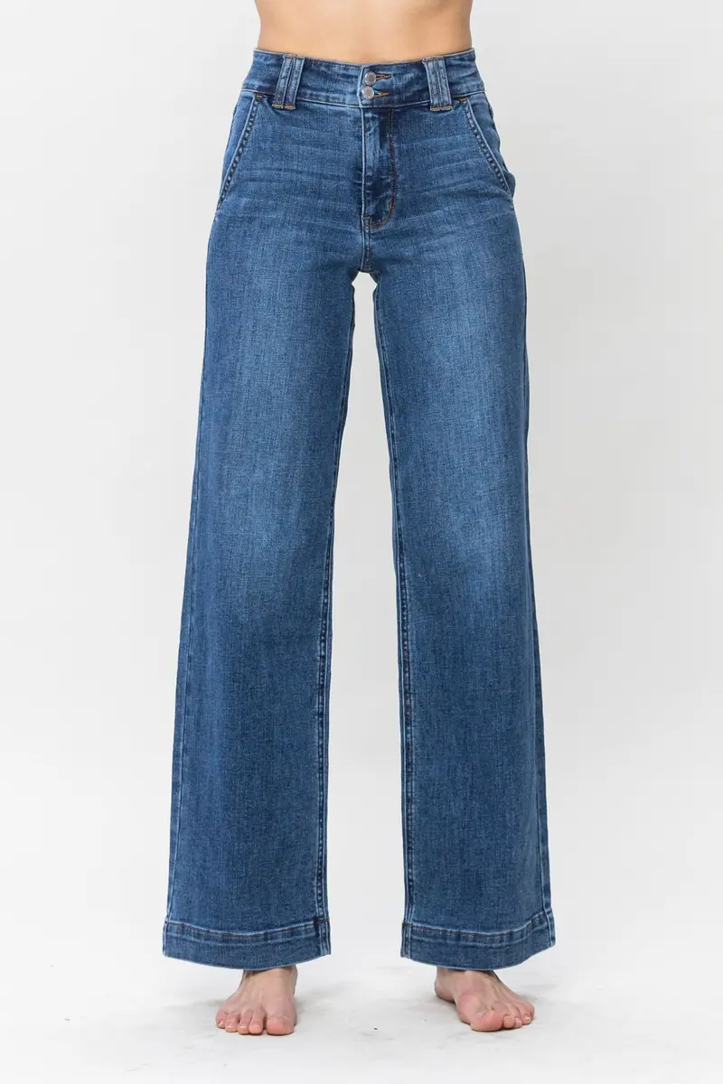 Judy Blue Double-Button Wide-Leg Jeans – High-Rise Denim Trousers