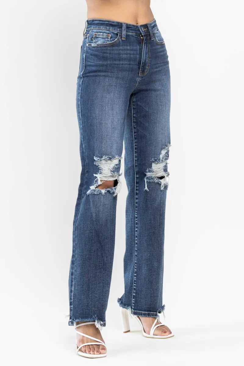 Judy Blue High-Rise 90s-Style Destroyed Straight Jeans (Regular & Plus Sizes)