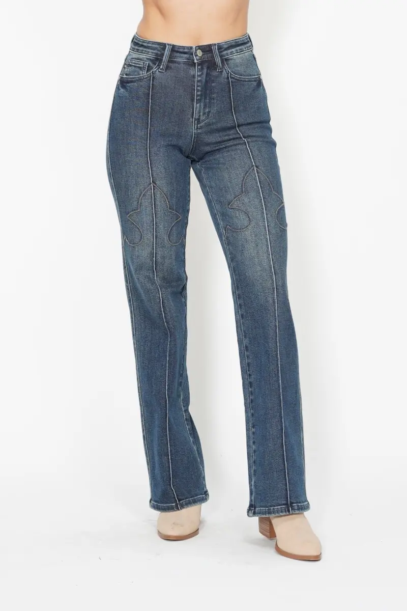 Judy Blue High-Rise Western-Style Straight-Leg Jeans with Seam Detail