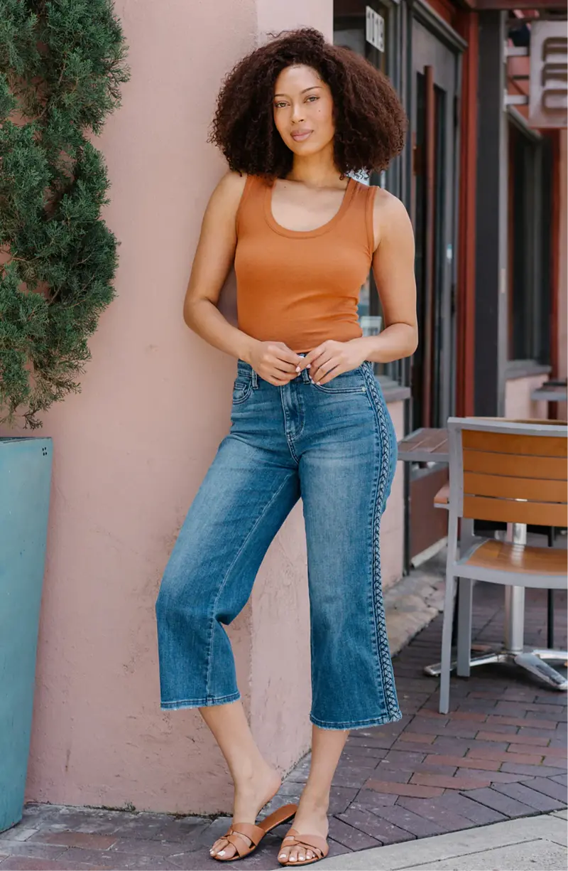 Judy Blue Laura High-Rise Crop Wide-Leg Jeans with Braided Side Seams