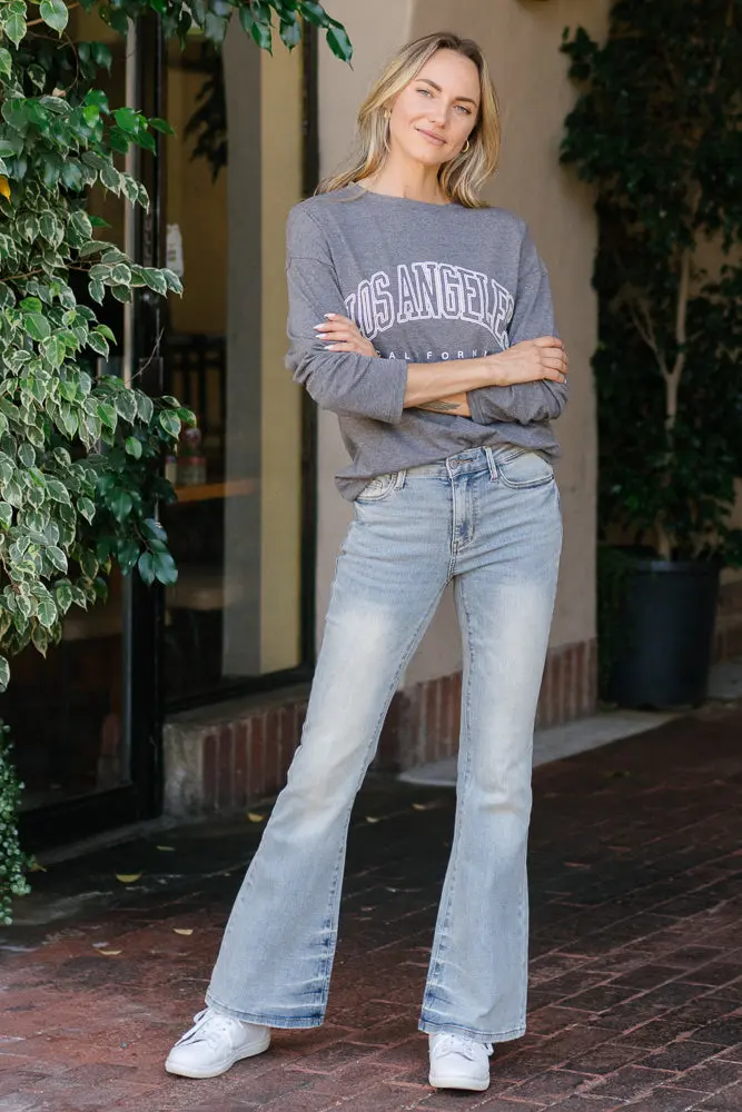 Judy Blue Megan Mid-Rise Flare Jeans with Pin-Tack Detail and Tinted Wash