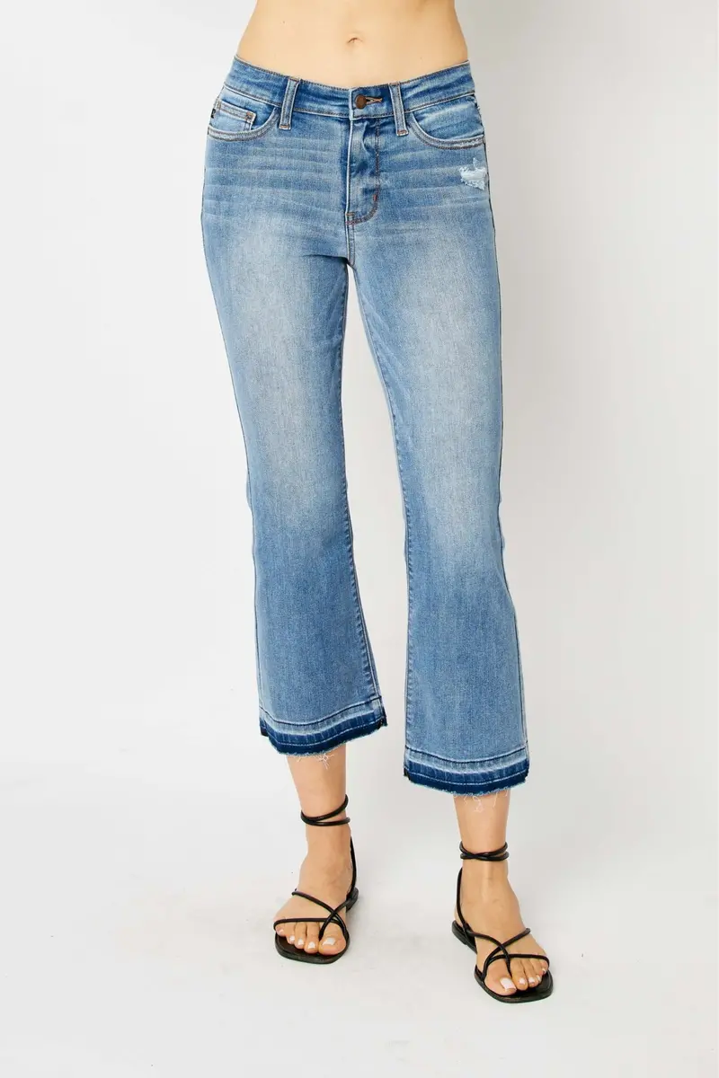 Judy Blue Mid-Rise Cropped Bootcut Jeans with Release Hem