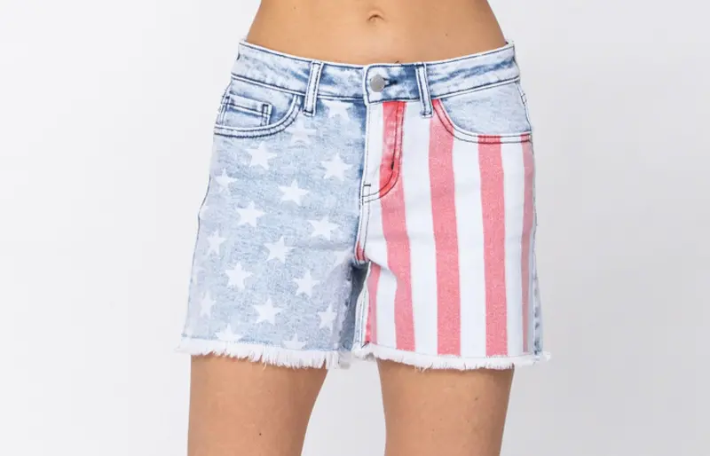 Judy Blue Mid-Rise USA Flag Print Shorts