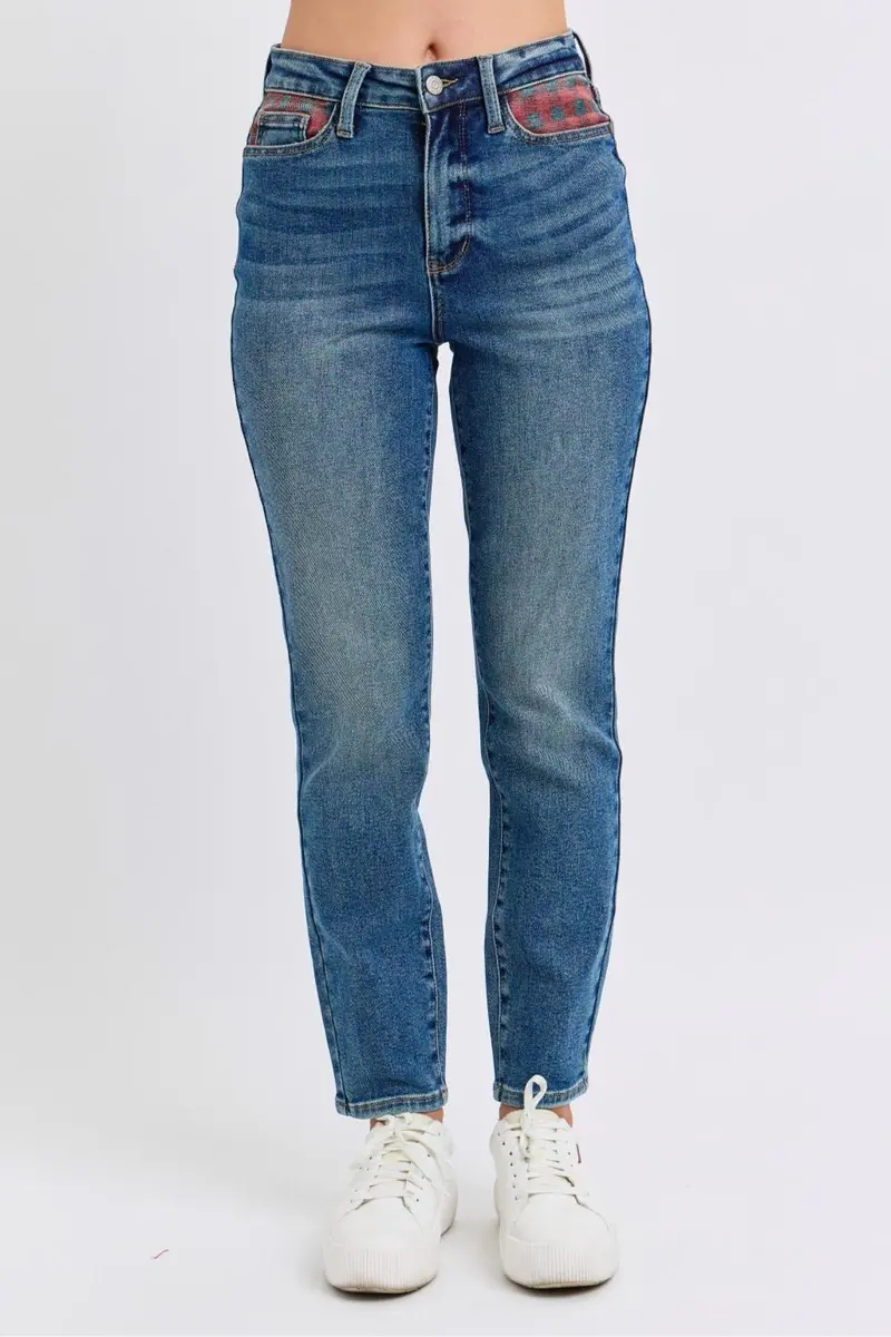 Judy Blue Plaid-Patch Slim-Fit Jeans – High-Rise Women’s Denim