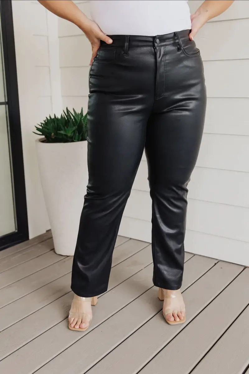 Judy Blue Plus Size Vegan Leather Bootcut Jeans – High-Waisted Comfort Fit