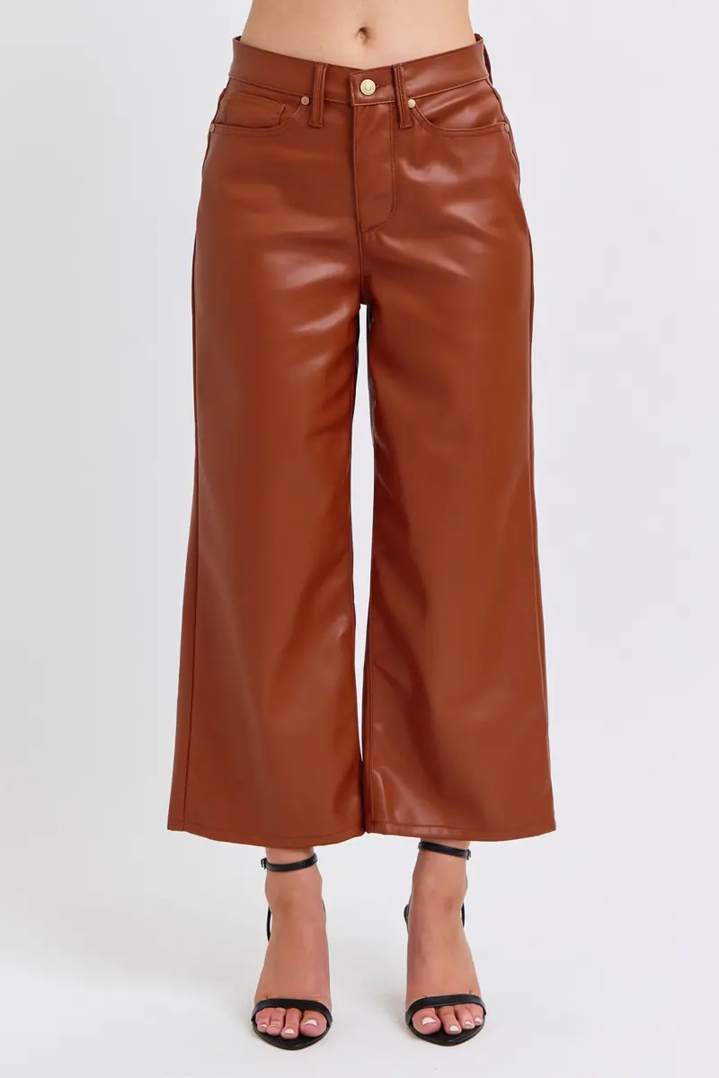 Judy Blue Plus Size Vegan Leather Wide-Leg Jeans – High-Rise Tummy-Control Fit