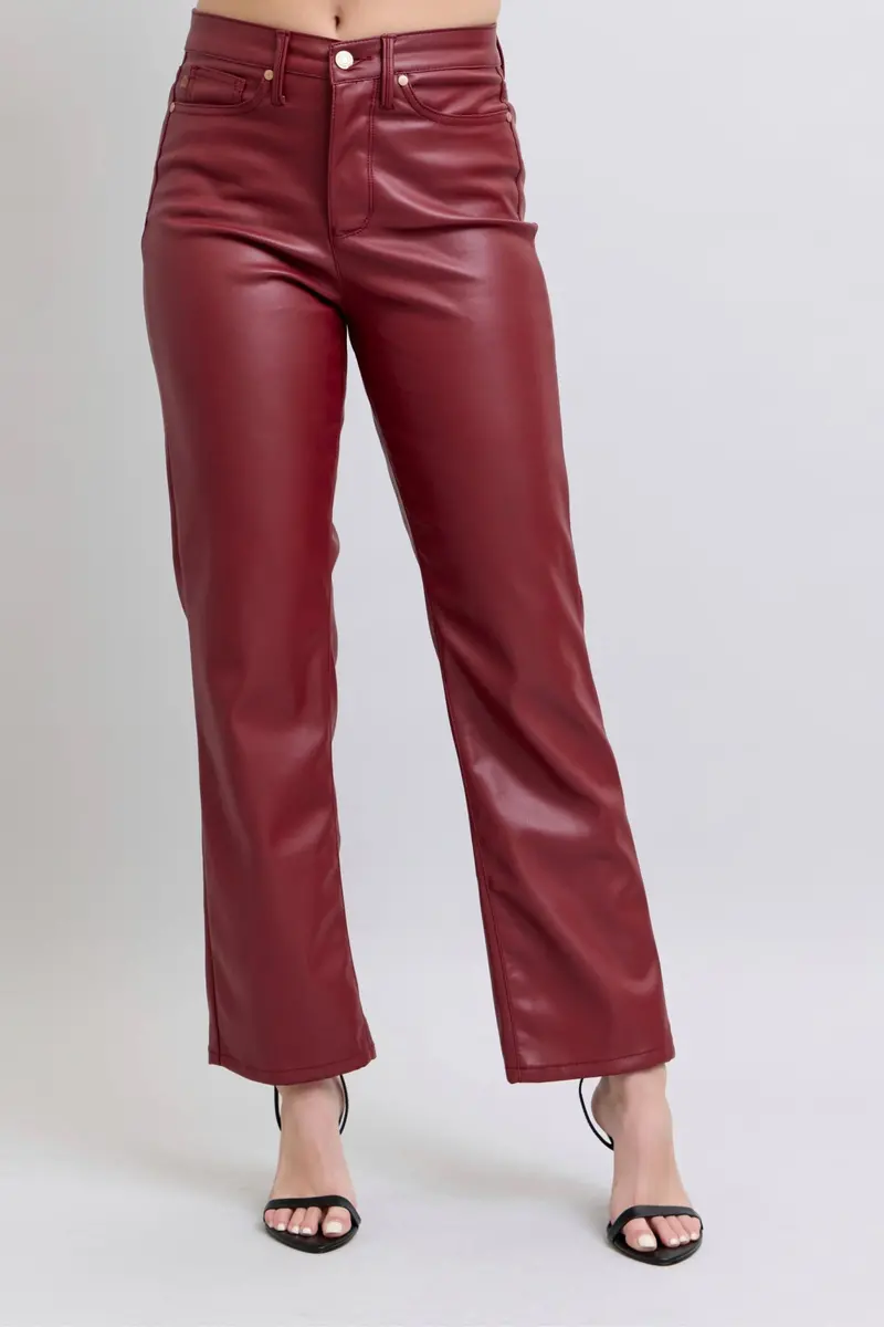 Judy Blue Red Vegan Leather Straight-Leg Jeans – High-Rise Fit