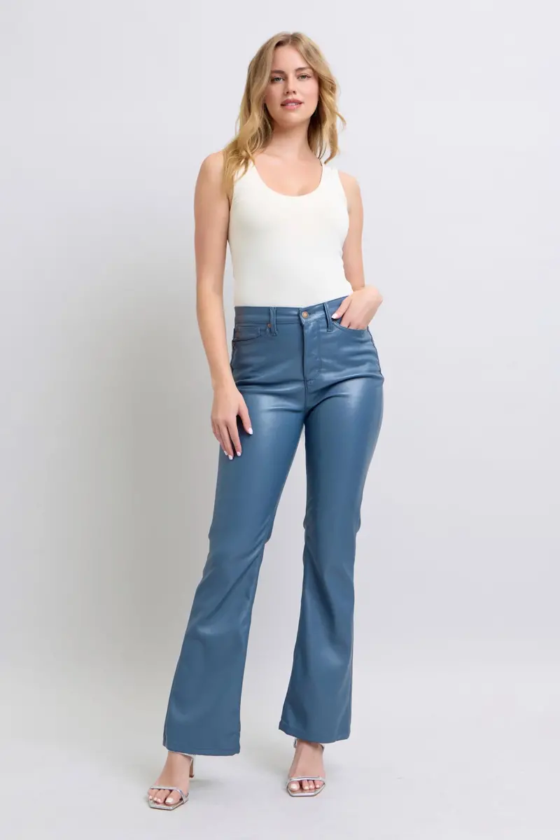 Judy Blue Ruby Red Bootcut Jeans – High-Rise Vegan Leather Look