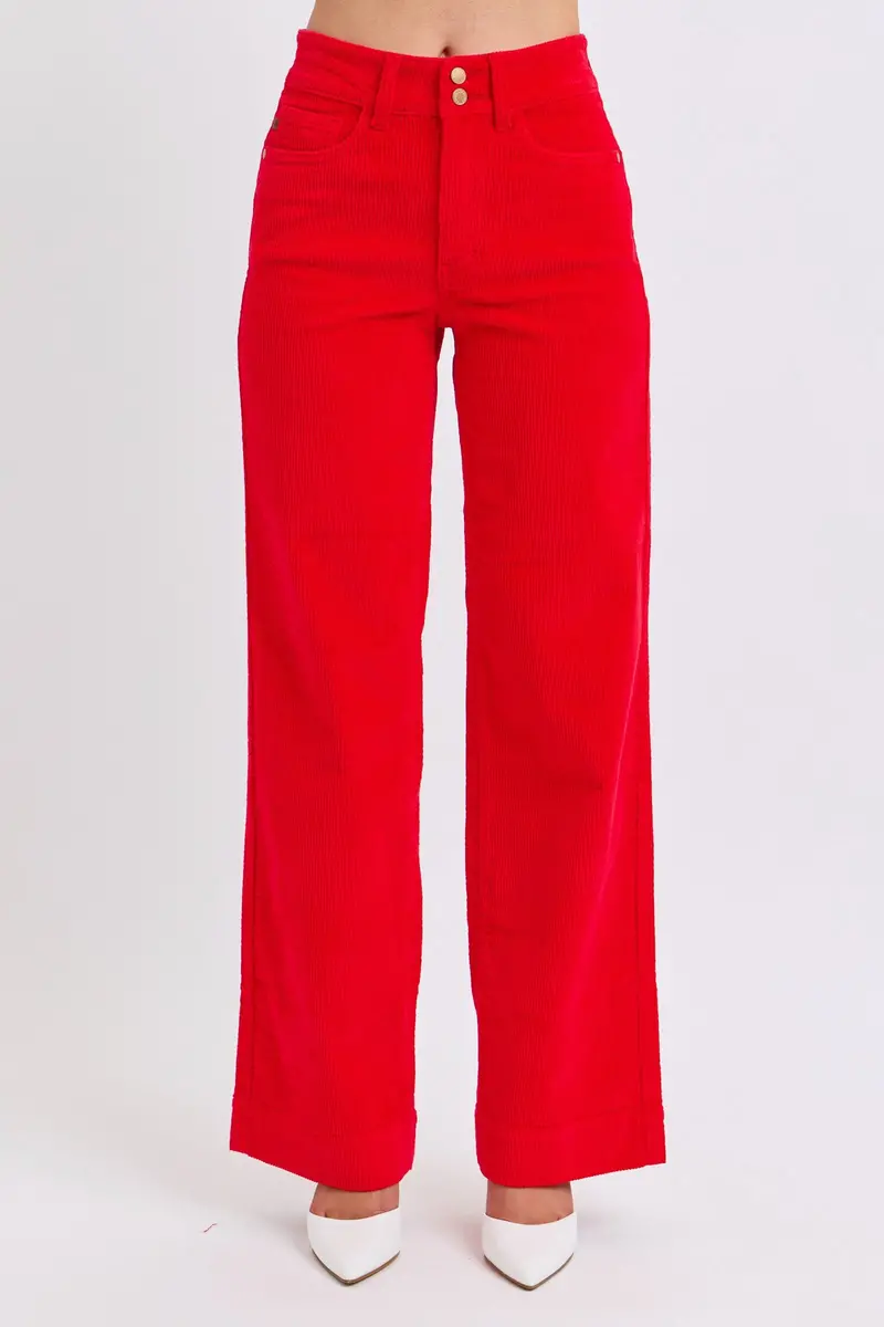 Judy Blue Ruby Red Corduroy Wide-Leg Trousers – High-Rise Style