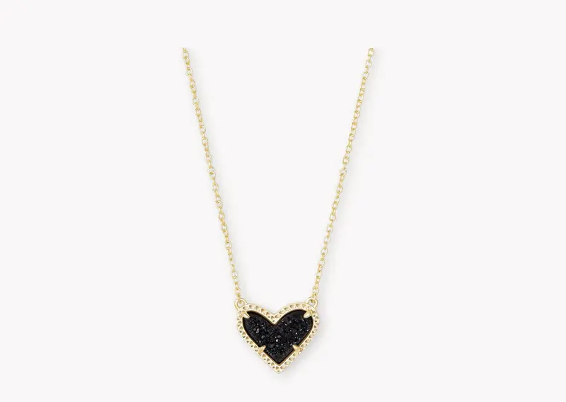Kendra Scott Ari Gold Heart Pendant Necklace with Black Drusy Stone
