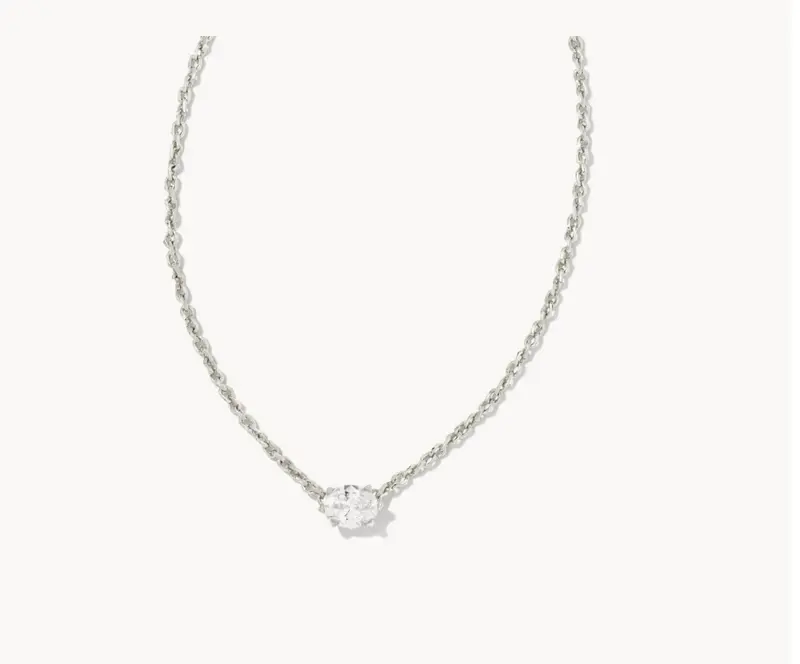 Kendra Scott Cailin Pendant Necklace – Rhodium-Plated with White CZ Crystal