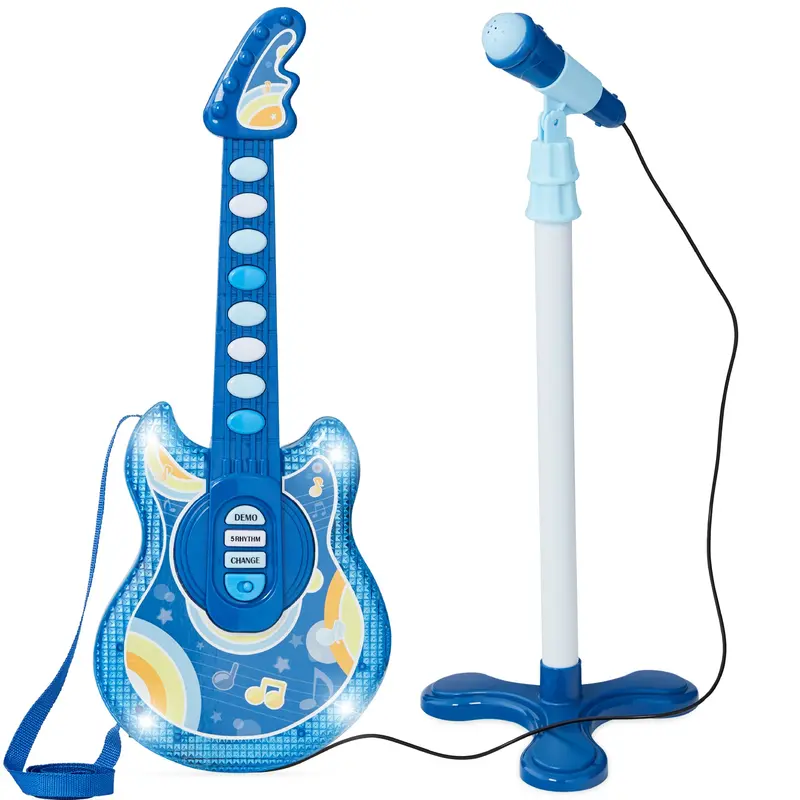 Kids’ Pretend Play Guitar Set – Includes Microphone, Stand, and 19″ Instrument