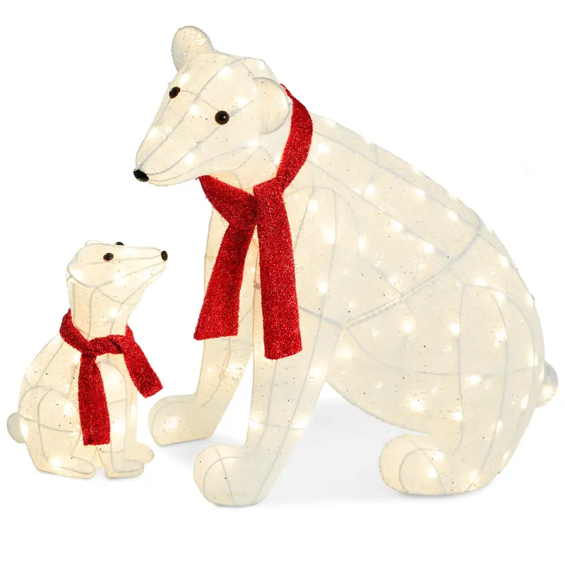 LED-Illuminated Polar Bear Family Outdoor Decor Set – 2-Piece Winter Display