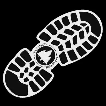 Life Outside Sticker Co.: Hiking Boot Print Outline Sticker – Durable Weatherproof Decal