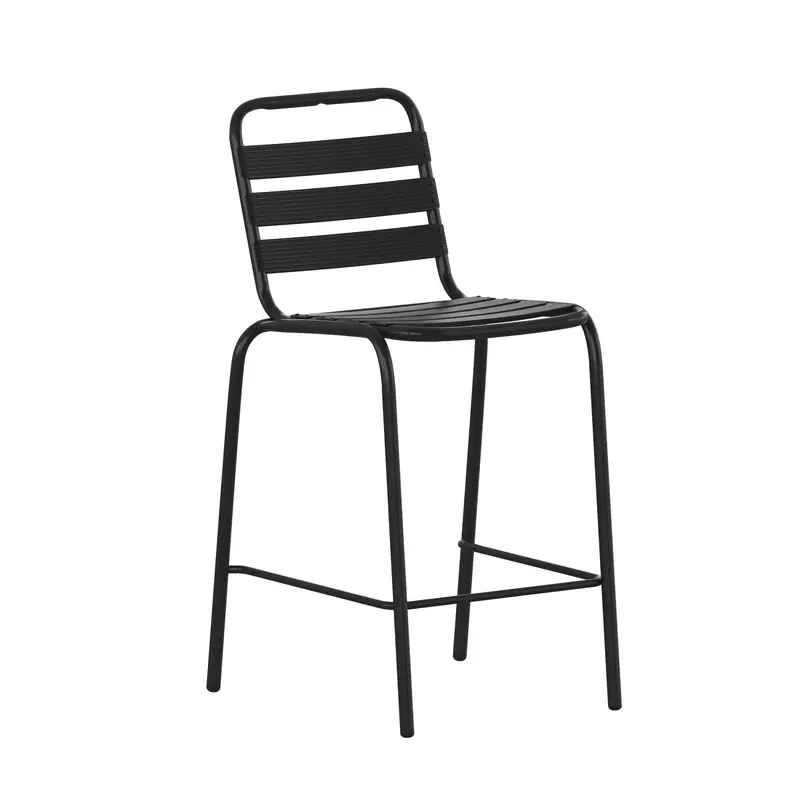 Lila Commercial Bar Height Stool – Heavy-Duty Indoor-Outdoor Metal Stacking Stool with Triple-Slat Back Design